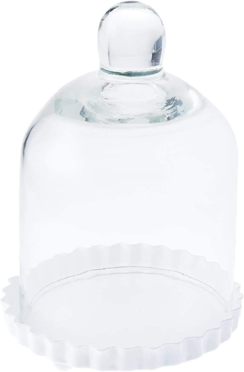 Miniature Glass Bell Jar with White Fluted Base
