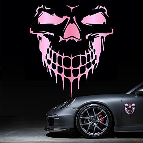 HungMieh Skull Stickers and Decals for Car Windows Doors and Trucks 3D Skull Decals and Signs for Car Styling Laser Skull Bumper Stickers for Car Decor Chrome Pink 697