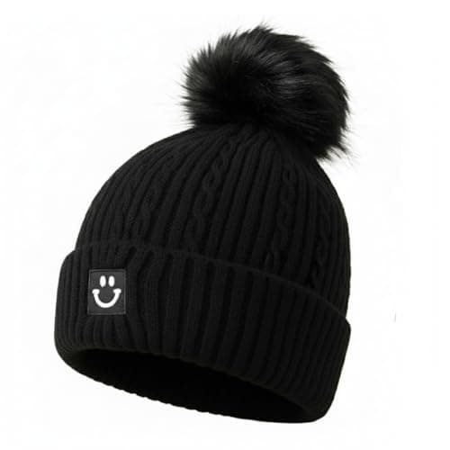 Zibuyu® Winter Caps for Women, Beanie Cap for Women, Stylish Knit Hat with Pom-Pom, Thick Wool Yarn Warm Ear Coverage, Stretch Fit, Versatile Casual & Ski Style Beanie Cap for Cold Weather Comfort