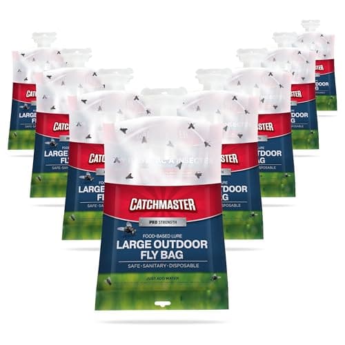 Catchmaster Pro Series Disposable Fly Bag 8-Pack, Hanging Fly Trap Outdoor Home, Bug Catcher and Flying Insect Trap with Premium Food Lure, Pest Control XL Bag for Backyard, Pool, Patio & Camping