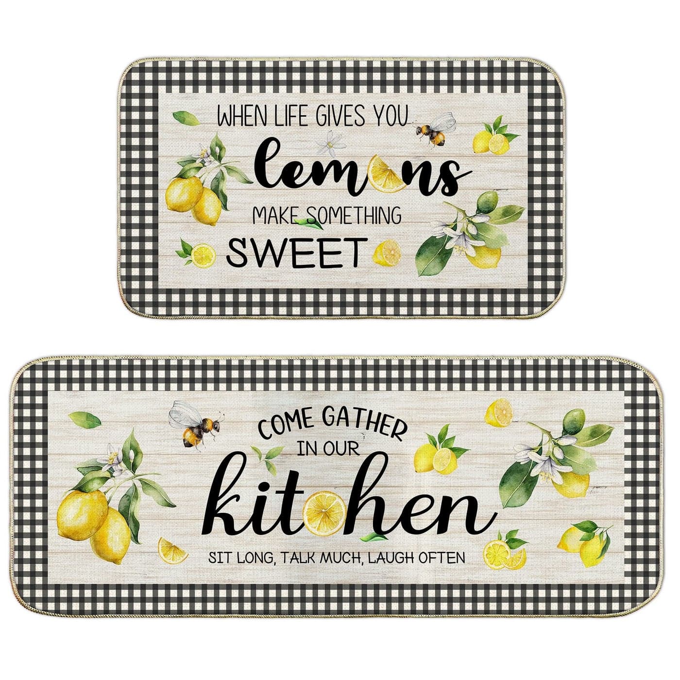 Unibyby Lemon Kitchen Mat Set of 2 for Floor Farmhouse Kitchen Rugs Non Skid Washable Lemon Kitchen Decor 17x29 and 17x47 Inch