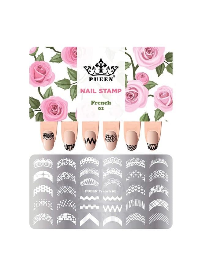 Nail Art Stamping Plate -French 01-125x65mm Unique Nailart Polish Stamping Manicure Image Plates Accessories DIY Nails - BH000916