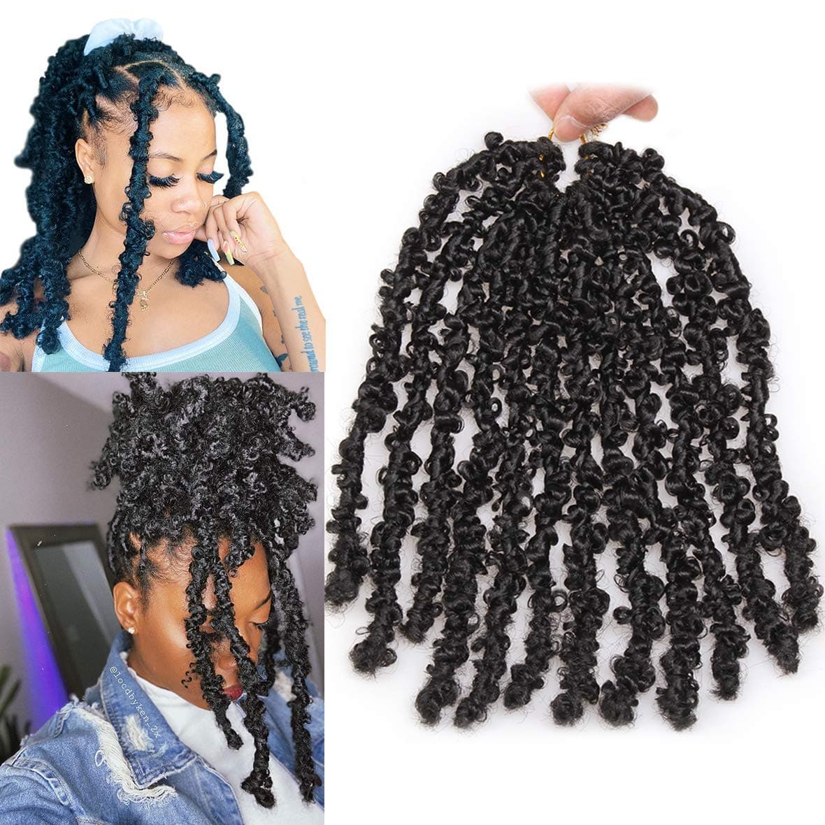 ZRQ Butterfly Locs Crochet Hair 2 Packs 12 Inch Prelooped Bob Distressed Faux Locs Crochet Braids Soft Butterfly Loc Braiding Hair Natural Synthetic Hair Extensions For Women12StrandsPack1B