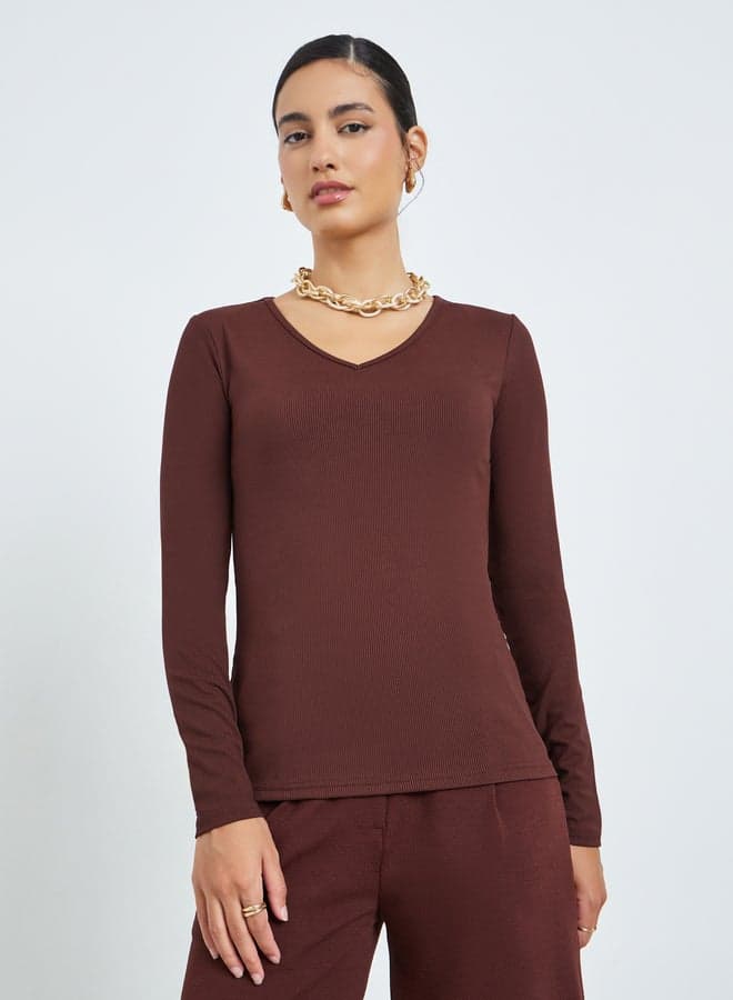 Burgundy Long Sleeve Knit Top