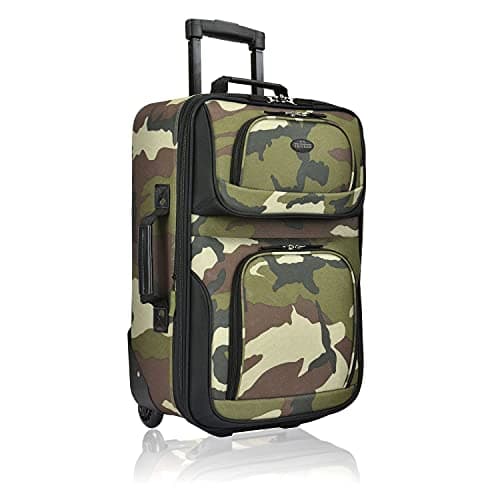 U.S. Traveler Lightweight Rolling 20" Carry On Luggage Softside Suitcase, Camouflage, 2 Wheel Single