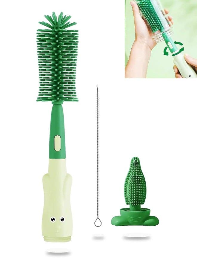 Silicone Baby Bottle Brush Nipple Cleaner 3 in 1 Multifunctional Cleaning Brush, Straw Brushes, Tiny Bottle Gap Cup Lid Crevice Detail Cleaning Brush - U-Shaped Silicone Bottle Cleaner Brush Green