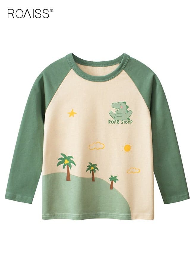 Toddlers Long Sleeve T-Shirt, Soft Comfortable Shirt with Cartoon Pattern, Casual Crewneck Printed T-Shirts for Boys, Suitable for All Occasions