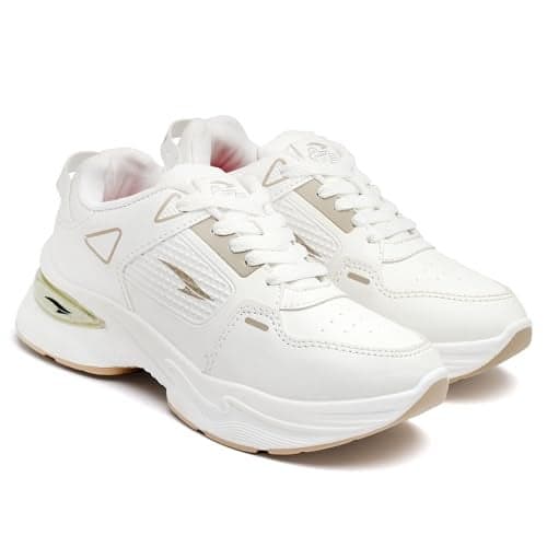 ASIAN Women Aroma-03 Casual Wear Running Shoes With Laces, Lightweight And Comfortable Shoes Gym And Sports Shoes With Stylish Design, Off White, 5 UK