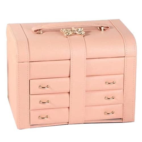 SIBY Peach Leather Jewelry Box with 8 Drawers & Soft Velvet Lining | Premium Storage Case for Women’s Rings, Bracelets, Watches, Earrings