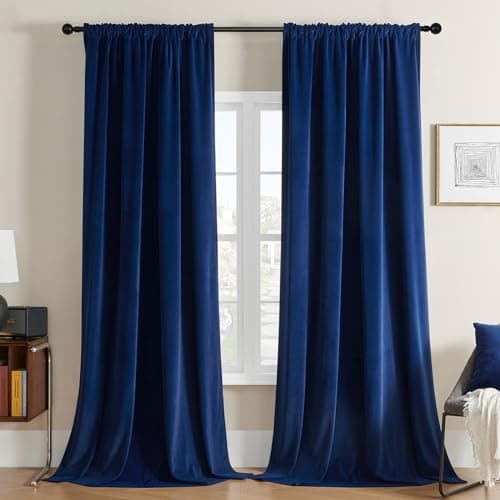 Joydeco Blue Velvet Curtains 108 inch Length 2 Panels Burg Set Luxury Rod Pocket Thermal Insulated Window Blackout Curtain Room Darkening Drapes for Living Dining Room Bedroom Privacy