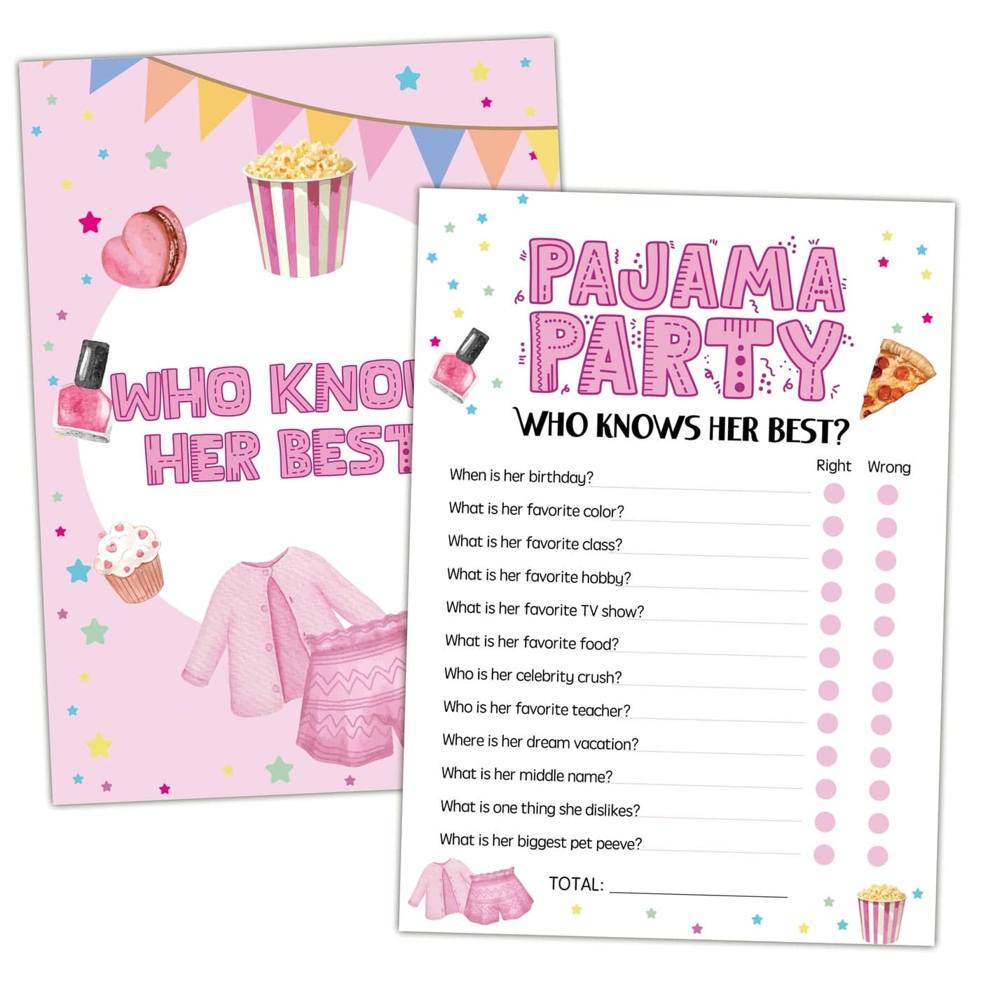 Levitatinyear Slumber Party Games Who Knows Her Best Pajama Party Game for Adults 30 Sleepover Games Cards 5 X 7 Sleepover Birthday Party Favors Supplies Decorations 14