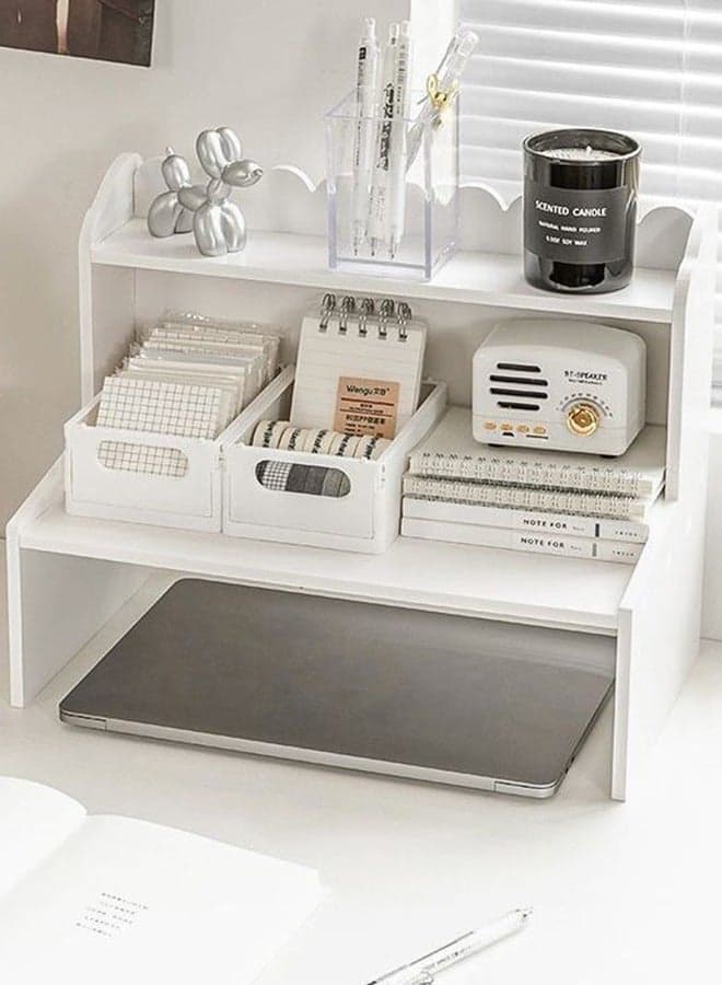 2-Tier Desk Organizer, Desktop Storage Shelf, Office Desktop Storage Rack Bookshelf, Stationery Cosmetics Toy Storage Display Shelf, Desk Top File Organizer Stand for Office, Dormitory, Home
