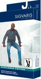 Sigvaris Men's Cushioned Cotton Knee High Sport Socks 20-30mmHg Long Length, Large Long, White