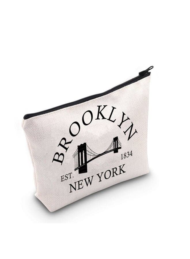 Brooklyn New York Gift Brooklyn Makeup Bag New York City Cosmetic Bag New York Lover Gift City Home Roots Gift Zipper Travel Bag, Brooklyn White Bag