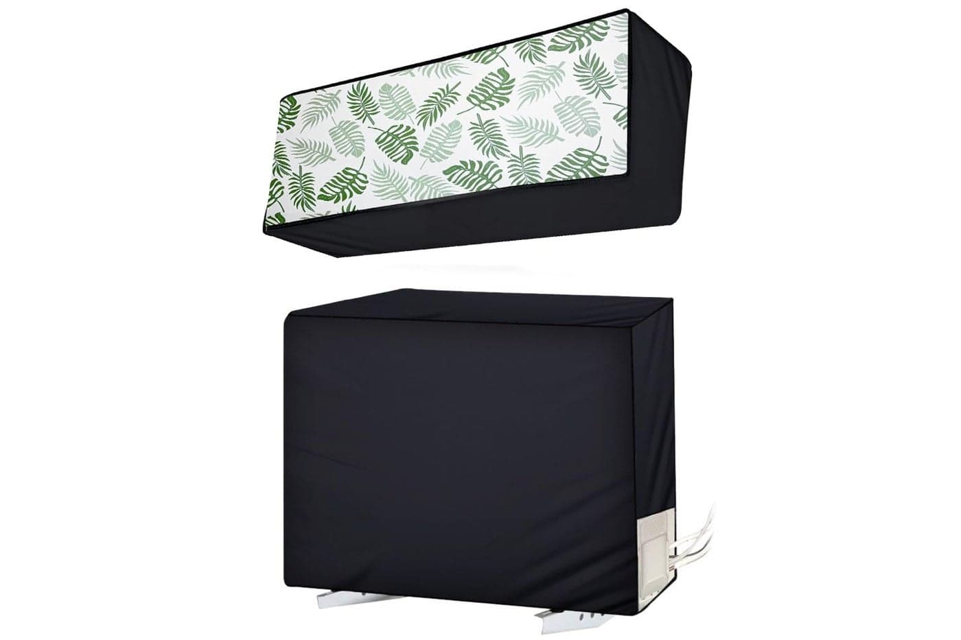 Wings Star Polyester Split Ac Cover For Indoor And Outdoor Unit Of 1.5 Ton Ac Waterproof And Dustproof Black Floral Pattern KUM174