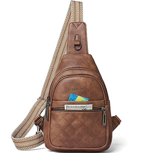 LATMAP Sling Bag For Women Fanny Pack Faux Leather Small Casual Day-pack Backpack Crossbody Chest Bags Purse Waterproof Anti Theft,Brown
