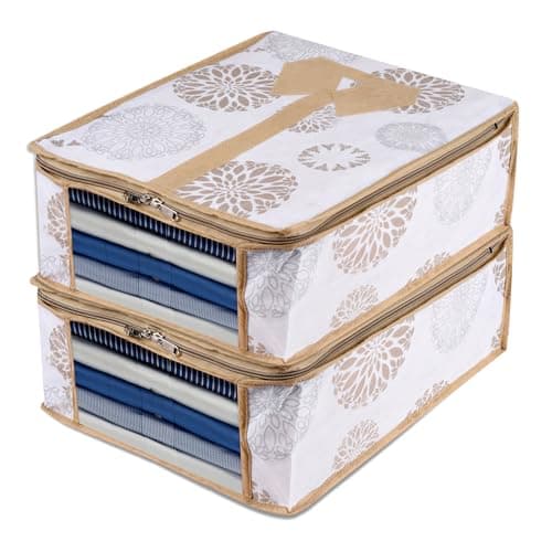 Kuber Industries Non Woven Pack Of 2 Shirt Storage Bag With Visible Window | Wardrobe Organizer For Closet | Clothes Organizer | Gola-Print | White, 41 x33 x16 Cm