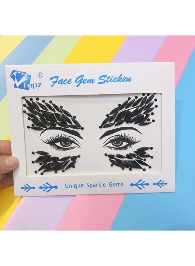 black body jewels carnival face gems tattoo body glitter adhesive rhinestones for face body jewels halloween sticker for rave festival party (Jet black/SR57)