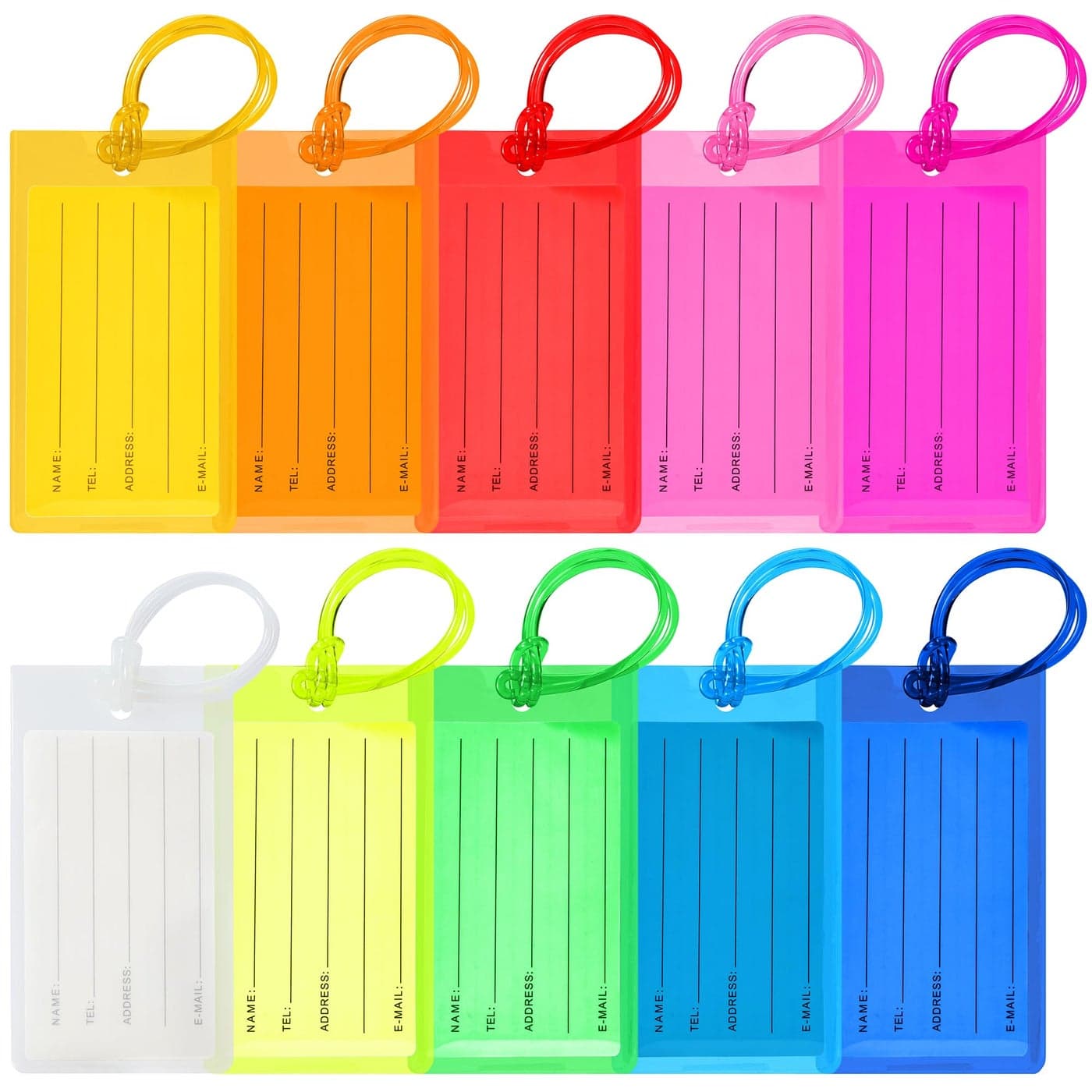 10 Pack Luggage Tags for Suitcases, PVC Travel Bag ID Label Tags, Airplane Travel Essentials for Flying, Luggage Accessories by Sodsay