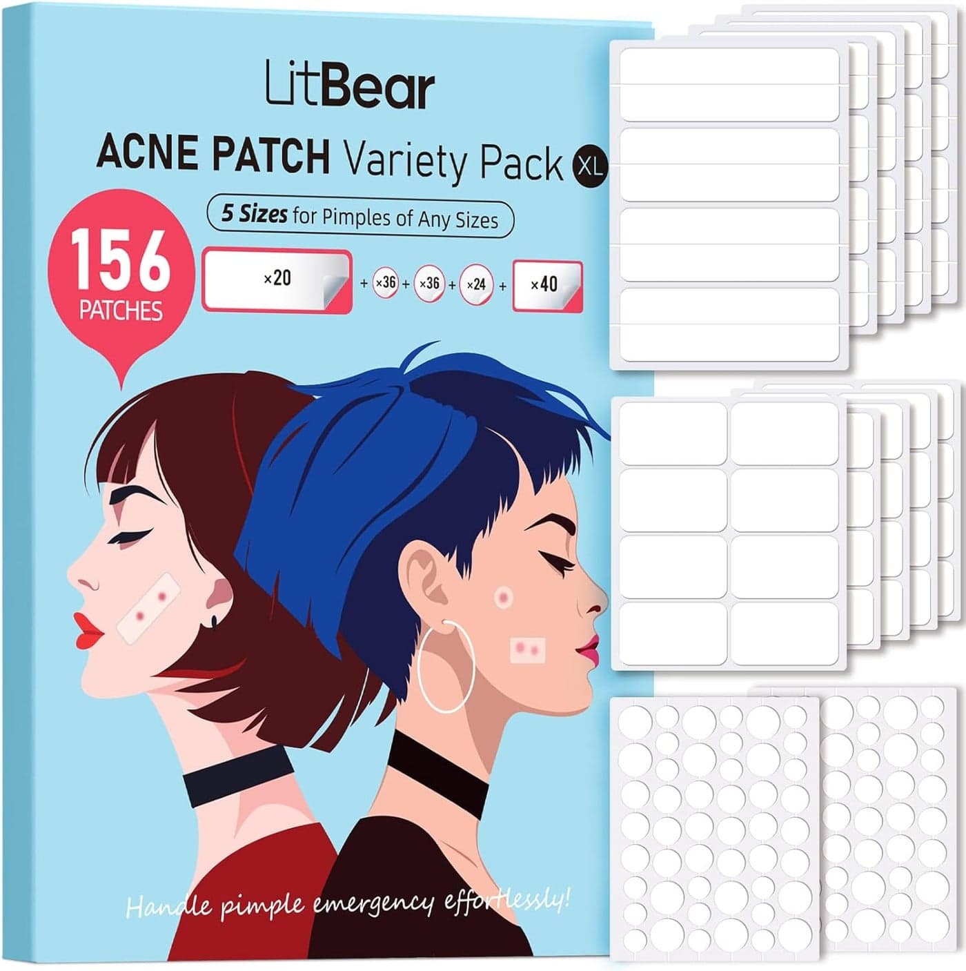 LitBear Large Pimple Patches Acne Patches for Face Chin Back or Body Hydrocolloid Patches Suitable for All Skin Types
