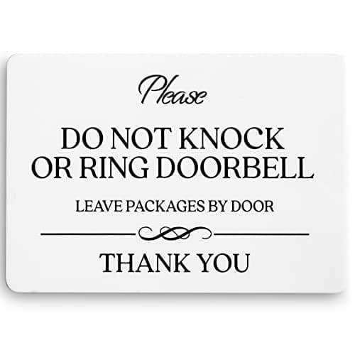 Do Not Knock or Ring Doorbell Sign (White Acrylic 5 x 3.5 in) - Please Do Not Ring Doorbell Sign - No Knocking Door - No Soliciting for House