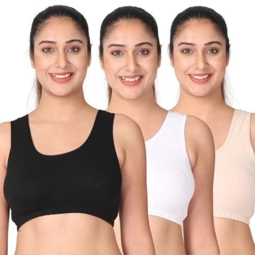 ADIRA | Night Sleep Bra for Women | Wear At Home | Racerback | Comfortable | Work from Home Bra Without Hooks | Non Padded & Non Wired Support | Pack of 3 | Skin, Black & White | XL