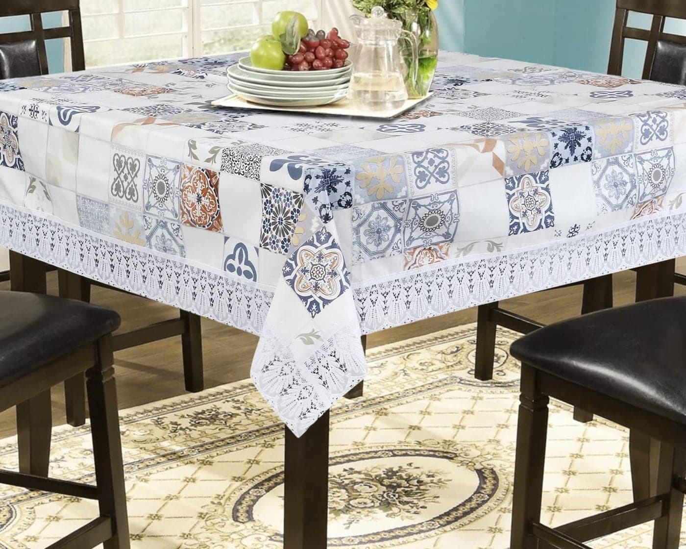 The Furnishing Tree Square Shaped WxL 40x40 Inch Center Table Cover Waterproof PVC Mosaic Pattern Cream