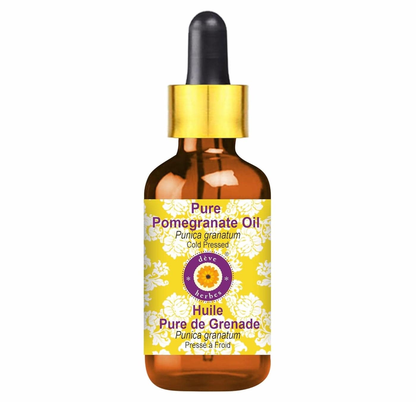 Deve Herbes Pure Pomegranate Oil Punica granatum with Glass Dropper Cold Pressed Natural Undiluted For Diluting Essential Oils For Skin Massage Men Women 100ml