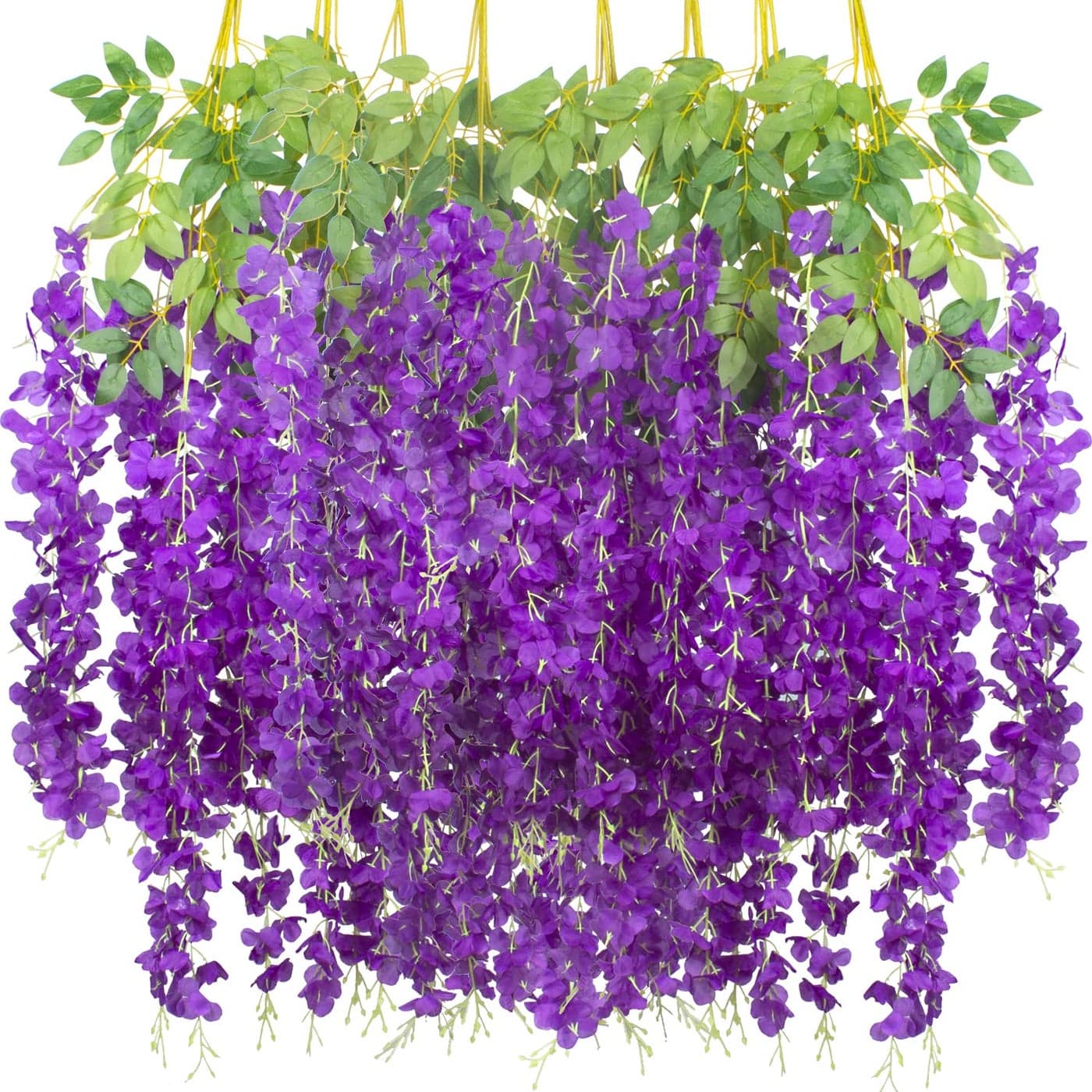 AITISOR 12 Pack Artificial Flowers Silk Wisteria Vine Ratta Hanging Flower Blue