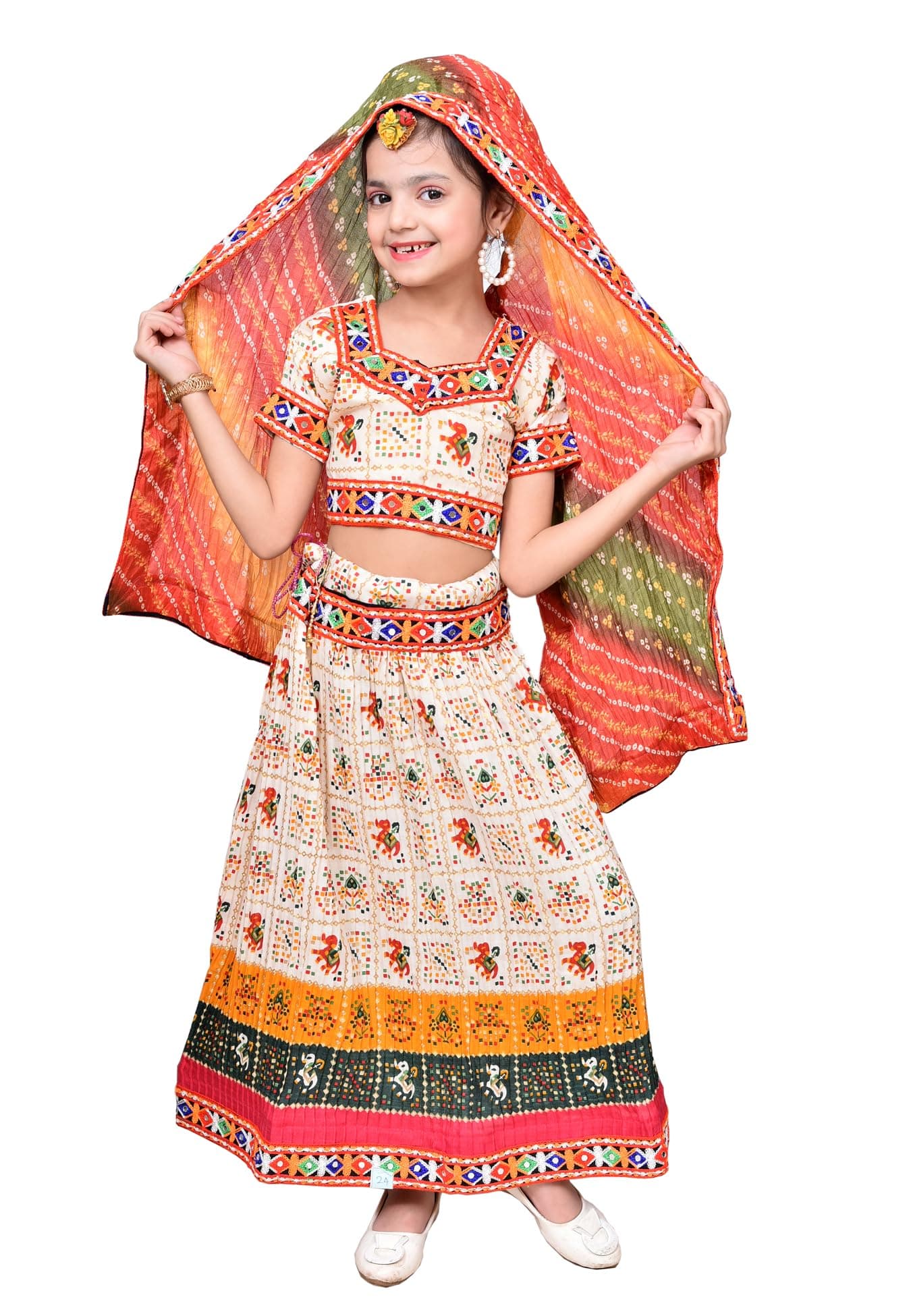 AHHAAAA Kids Ethnic Printed Ghoomar Lehenga Choli-Chania Choli with Dupatta Set for Baby Girls