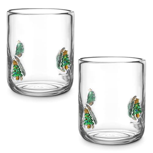 Skylety 2 Pcs Christmas Icon Juice Glass - 14 oz Christmas Tree Stemless Drinking Glass Cup for Holiday Party Supplies Gifts