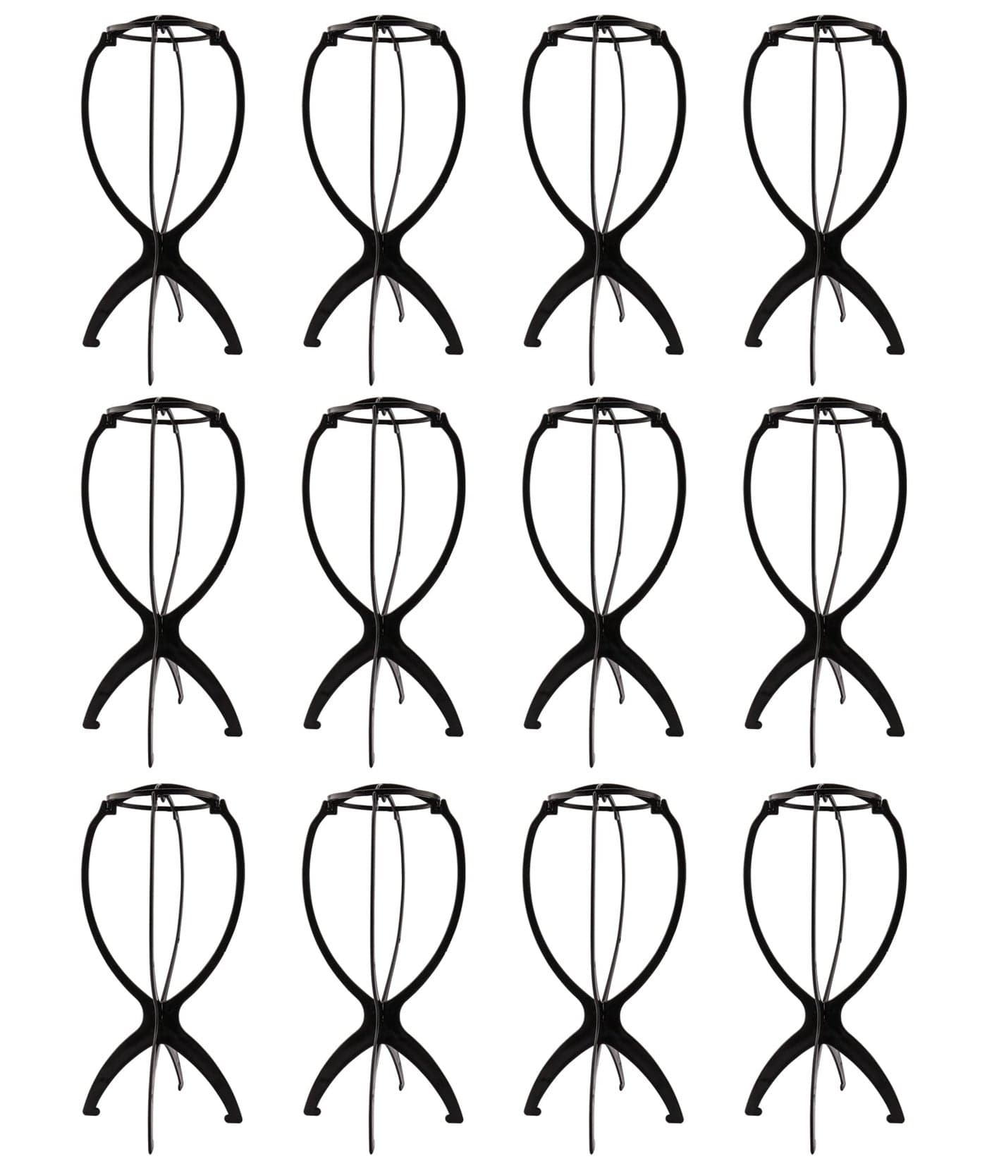 Messen 12Piece Wig Stand Set Portable Collapsible Wig Holder Drying Stand for Travel Display Black