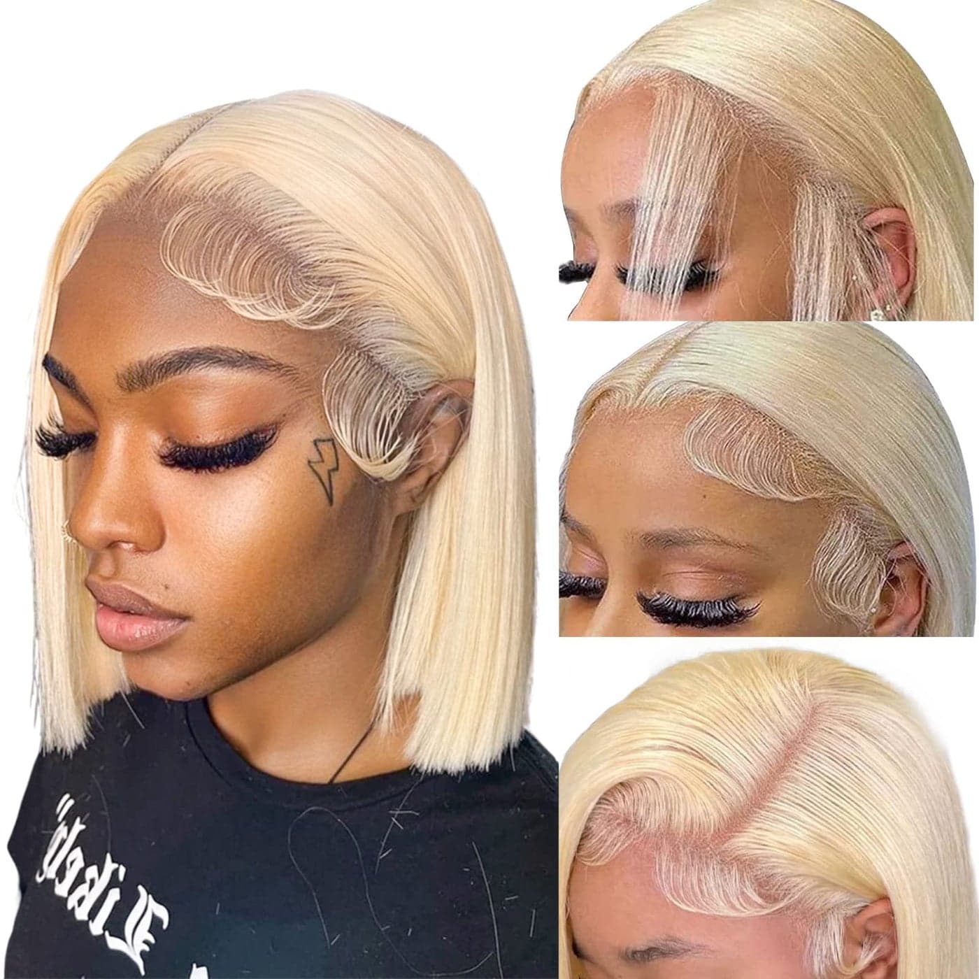 SUPERLOOK Transparent Blonde Bob Wig Human Hair 13X4 613 Bob Wig HD Lace Front Wig Human Hair Middle Part Straight Bob Wig Pre Plucked 210 Density with baby hair13X4 613 Bob12inch