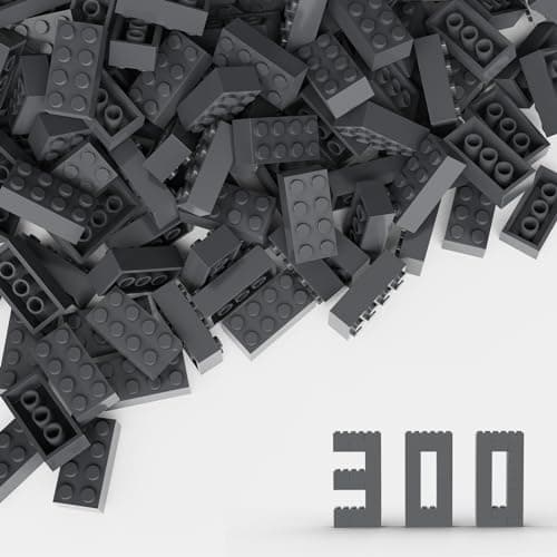 WEBRICK Classic Bulk Brick Block 2x4 300 Piece Building Brick Dark Gray Compatible with Lego Parts and Pieces 3001 Creative Play Set Compatible with Major BrandsColourDark Gray