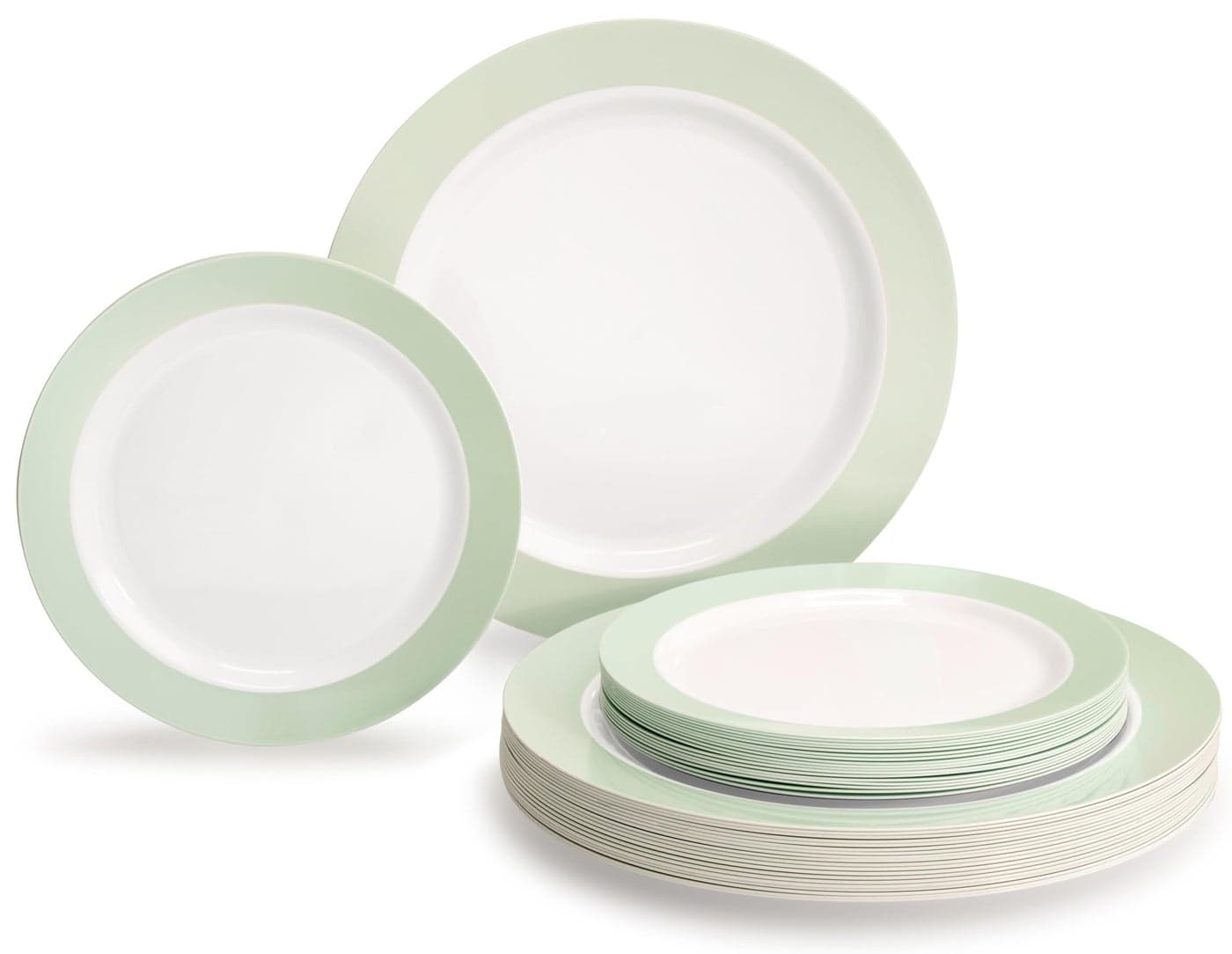 OCCASIONS 50 Plates Pack 25 GuestsWedding Party Disposable Plastic Plate Set 25 x 105 Dinner 25 x 75 SaladDessert plates Rio in White Pearled Green