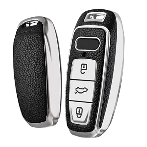 ELOHEI for Audi Key Fob Cover, Special Soft TPU Key Case Cover Protector Compatible with Audi A6L A6 A7 A8 Q7 Q8 E-Tron 2018-2022 A3 S3 S6 SQ7 RS6 S7 RS7 Smart Key(Leather Texture Silver)