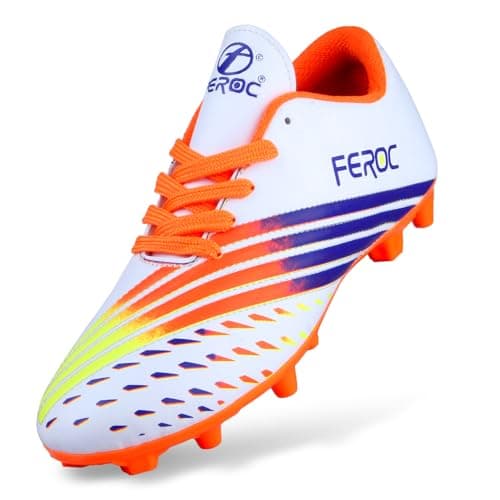 FEROC Mens Elite Football Shoes (White Orange, 10)