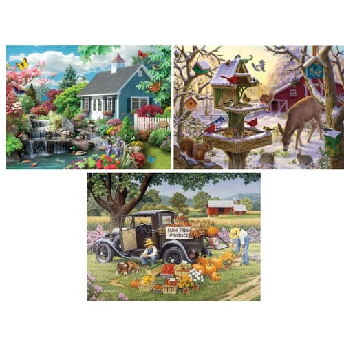 Bits and Pieces Value Set of Three 50 Piece Jigsaw Puzzles for Adults Dream Landscape Home Grown Sunrise Feasting Jigsaw Puzzles Completed Puzzle Size 15 x 19