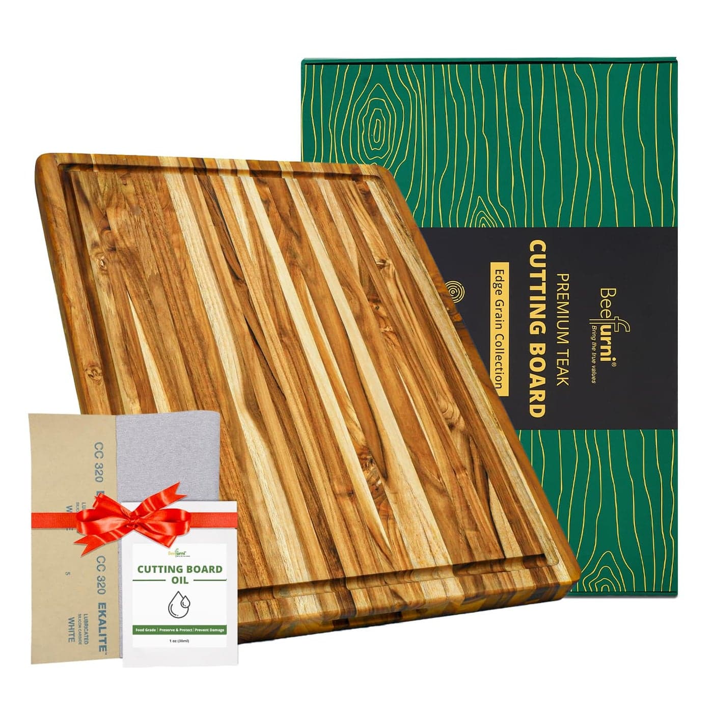 BEEFURNI Teak Wood Cutting Board with Juice Groove Hand Grip L 22x16x125 Large Wooden Cutting Boards for Kitchen Chopping Board Wood Mothers Day Gifts 1 Year Manufacturer Warranty