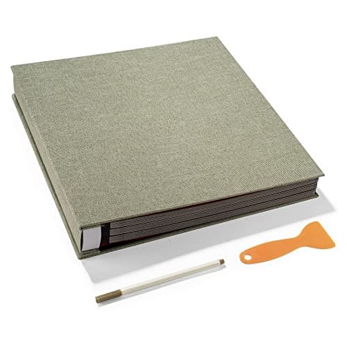 HoneyTolly Large Photo Album Self Adhesive 4x6 5x7 3x5 8x10 Scrapbook Magnetic Album DIY Scrap Book Length 13 x Width 12.8 (Inches) 120 Black Sticky Pages Linen Cover DIY Photo Album(Gress Green)