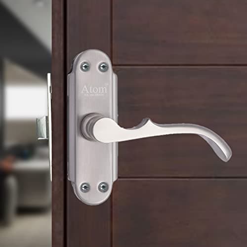Atom Stainless Steel Bathroom Door Lock, Mortise Door Handle with Baby Latch Lock, Silver Satin Finish, Keyless, Bathroom Lockset for Door, Balcony Toilet Washroom, Venus-Bl