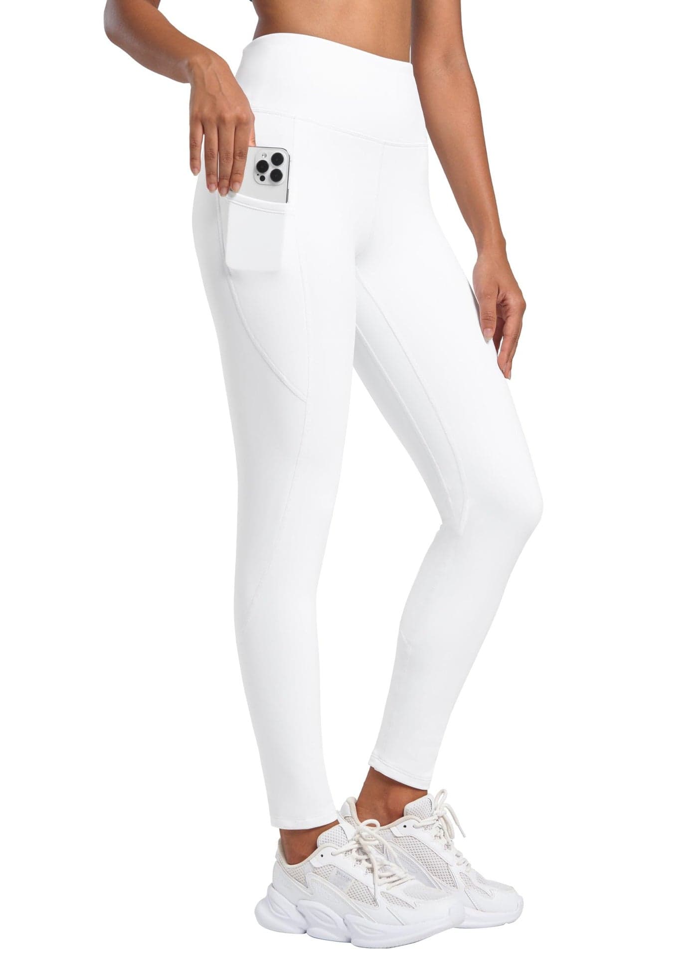 Willit Women's Fleece Lined Leggings Water Resistant Winter Pants Thermal High Waisted Yoga Running with Tights Pockets White M