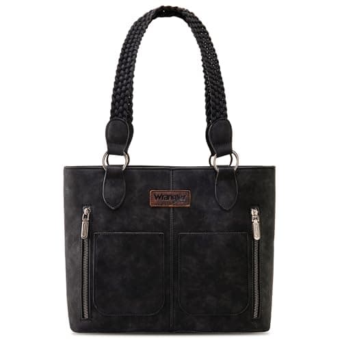 Wrangler Tote Bag for Women Multi Pockets shoulder bag western purse Medium leather like Handbags with Woven Top-Handle WG78-G8317BK