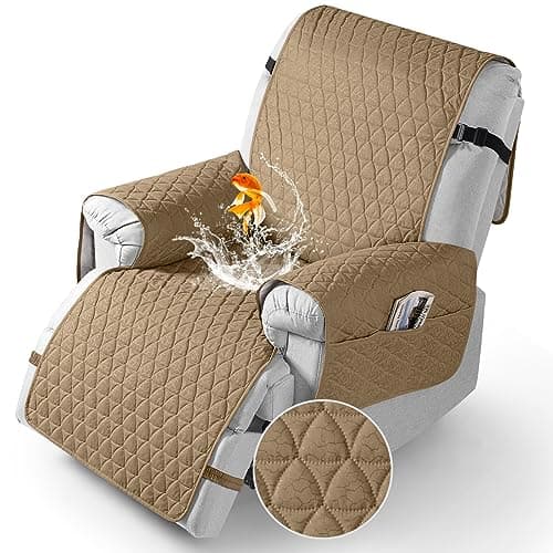 TAOCOCO 100% Waterproof Recliner Cover - Recliner Cover with Non-Slip Granule, Recliner Chair Covers with Elastic Band, Recliner Chair Covers for Reclining Chair (Camel,Small-22'')