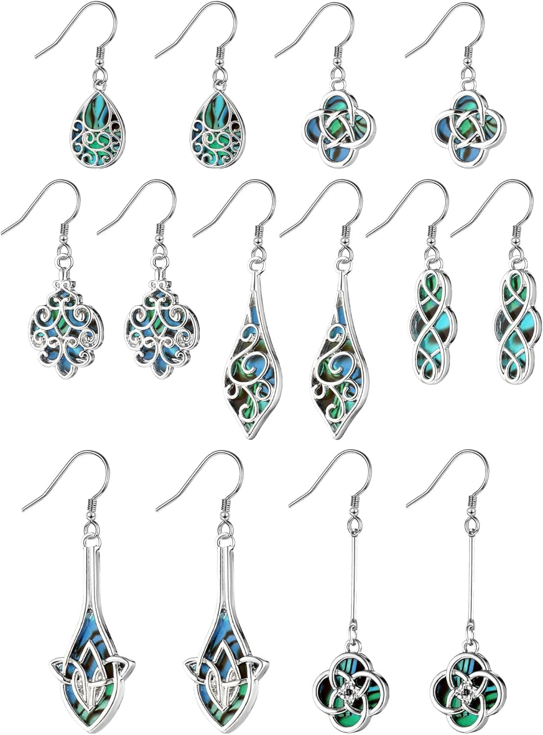 Hicarer 7 Pairs Celtic Knot Dangle Earrings Abalone Shell Knot Silver Earrings Teardrop Earring for Women Mothers Day Gifts