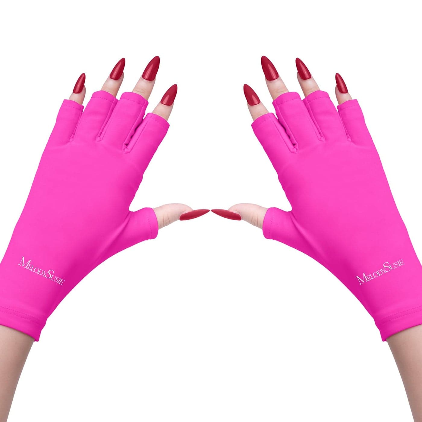MelodySusie UV Gloves for Gel Nail Lamp Professional Protection Gloves for Manicures Nail Art Skin Care Fingerless Glove Protect Hands Neon Pink