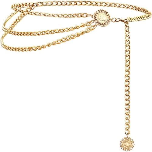 Shining Diva Fashion Belts for Women and Girls Stylish Kamarbandh Kamar Chain Waist Belt for Dresses Jeans Saree (16739kb)(Golden)