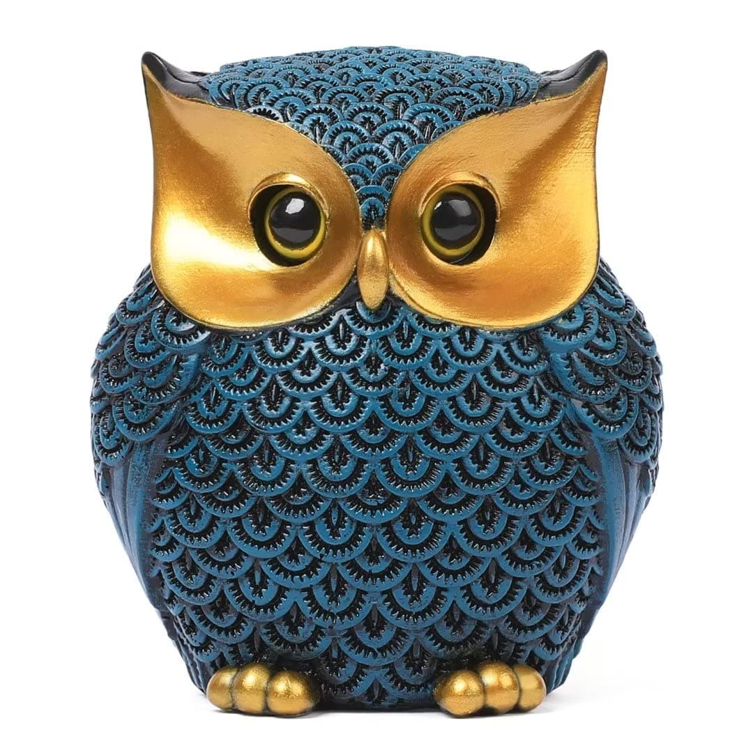 Artpaul Owl Figurines Home Decor Accents Small Dcor Items for Shelf Decorations for Living Room Office Gifts for Owl Lover Blue
