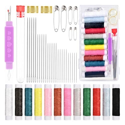 Feoqibu 47pcs Sewing Kit, Emergency Sewing Tools, for Adults,Traveler, Beginner, Family Repair, Contains 12 Color Thread, Needles, Pin, Seam Rippers, Threader, Thimble