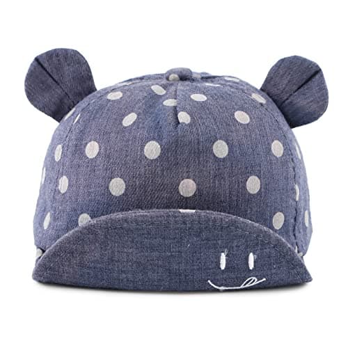 JANGANNSA Polka Baby Baseball Caps Infant Toddler Sun Cap Boys Girls Summer Hat with Bear Ears 6-24Months (6-24 Months,Polka Navy)